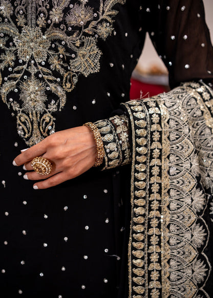 Embroidered Black Bemberg Chiffon Straight Leg Gharara Online in Dubai UAE Abudhabi Ajman Sharjah