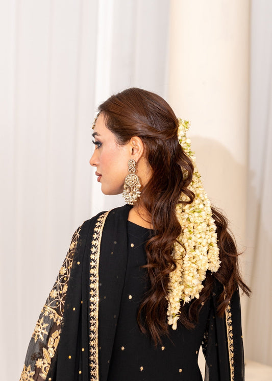 Embroidered Black Bemberg Crinkle Chiffon 3 Piece Suit Online in Sri Lanka India Australia