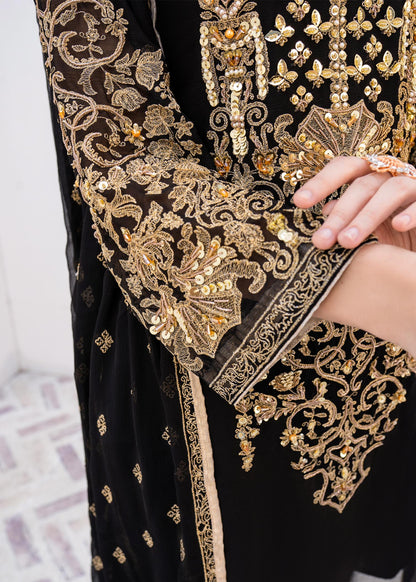 Embroidered Black Chiffon Dupatta and Raw Silk Trouser Online in Sri Lanka India Australia