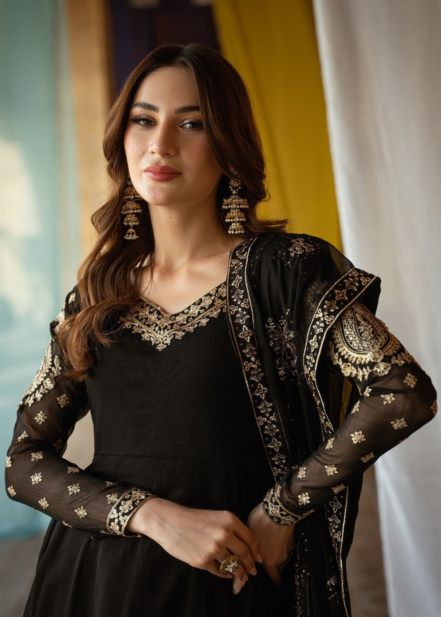Embroidered Black Chiffon Festive Wear Salwar Kameez Online in Sri Lanka India Australia