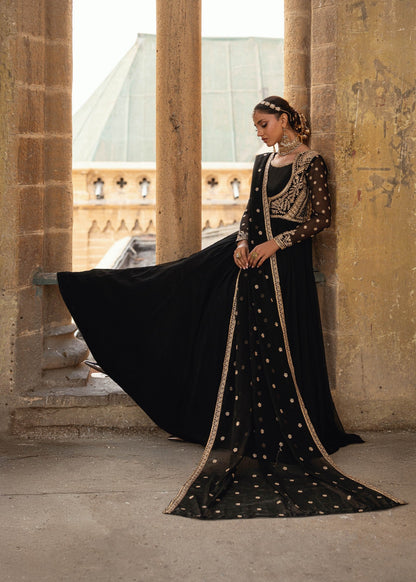 Embroidered Black Chiffon Floor Length Maxi Online in Dubai UAE Abudhabi Ajman Sharjah