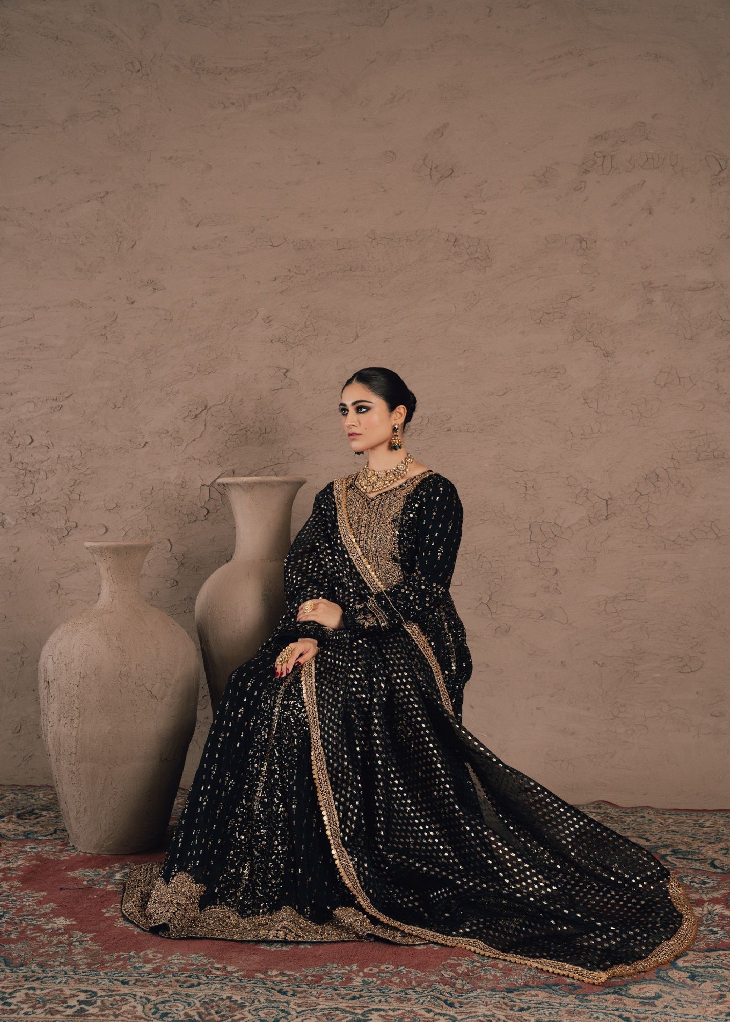 Embroidered Black Chiffon Ladies Suit Online in KSA Riyadh Saudi Arabia Oman Bahrain Qatar