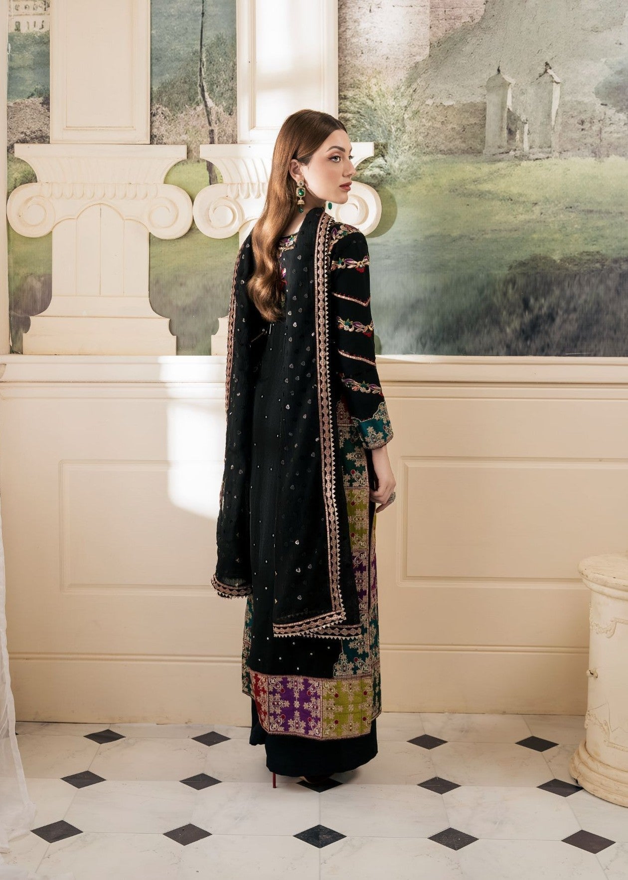 Embroidered Black Chiffon Pakistani Suit Online in Sri Lanka India Australia