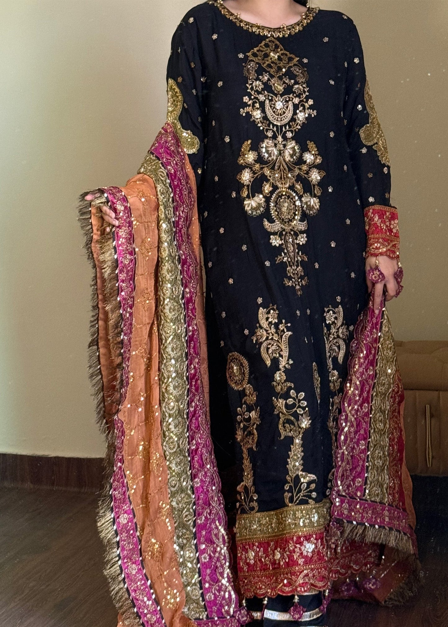 Embroidered Black Chiffon Pakistani Wedding Outfit Online in Sri Lanka India Australia