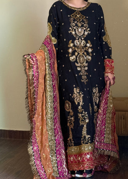 Embroidered Black Chiffon Pakistani Wedding Outfit Online in Sri Lanka India Australia