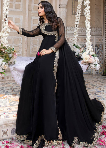Embroidered Black Chiffon Party Wear Pishwas Gharara Online in Dubai DXB UAE Abudhabi Meena Bazaar