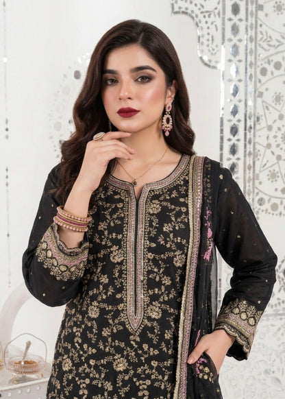 Embroidered Black Chiffon Party Wear Suit Online in Dubai DXB UAE Abudhabi Meena Bazaar