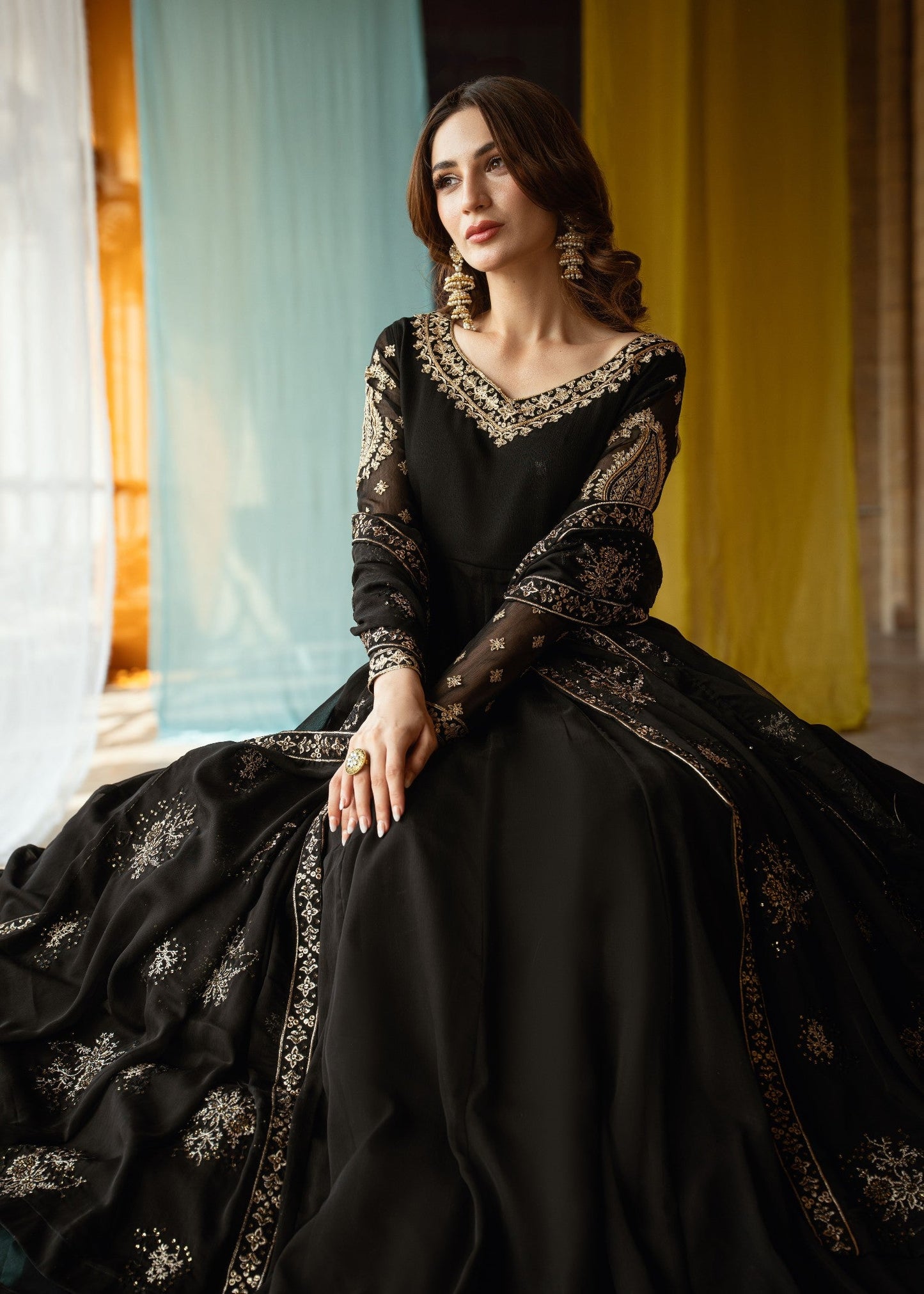 Embroidered Black Chiffon Pishwas Festive Wear Online in Sri Lanka India Australia
