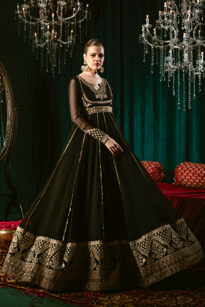 Embroidered Black Chiffon Pishwas Partywear Outfit Online in Dubai DXB UAE Abudhabi Meena Bazaar