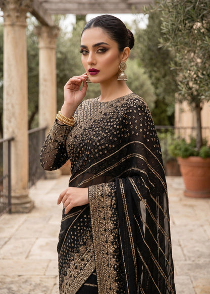 Embroidered Black Chiffon Saree with Blouse Online in Sri Lanka India Australia