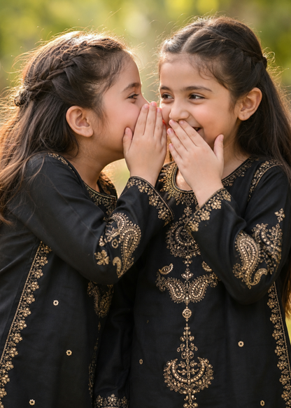 Embroidered Black Cotton Kurta Set for Girls Online in UK USA Canada