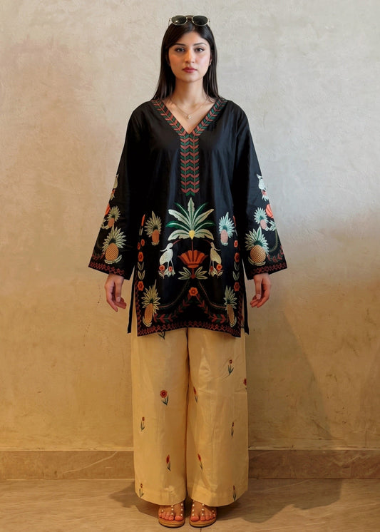 Embroidered Black Cotton Kurta Set Online in Sri Lanka India Australia
