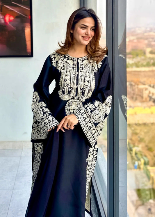 Embroidered Black Cotton Pakistani Suit Online in Dubai DXB UAE Abudhabi Meena Bazaar