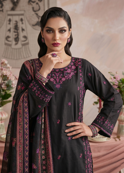 Embroidered Black Cotton Silk Dupatta Suit Online in Dubai DXB UAE Abudhabi Meena Bazaar
