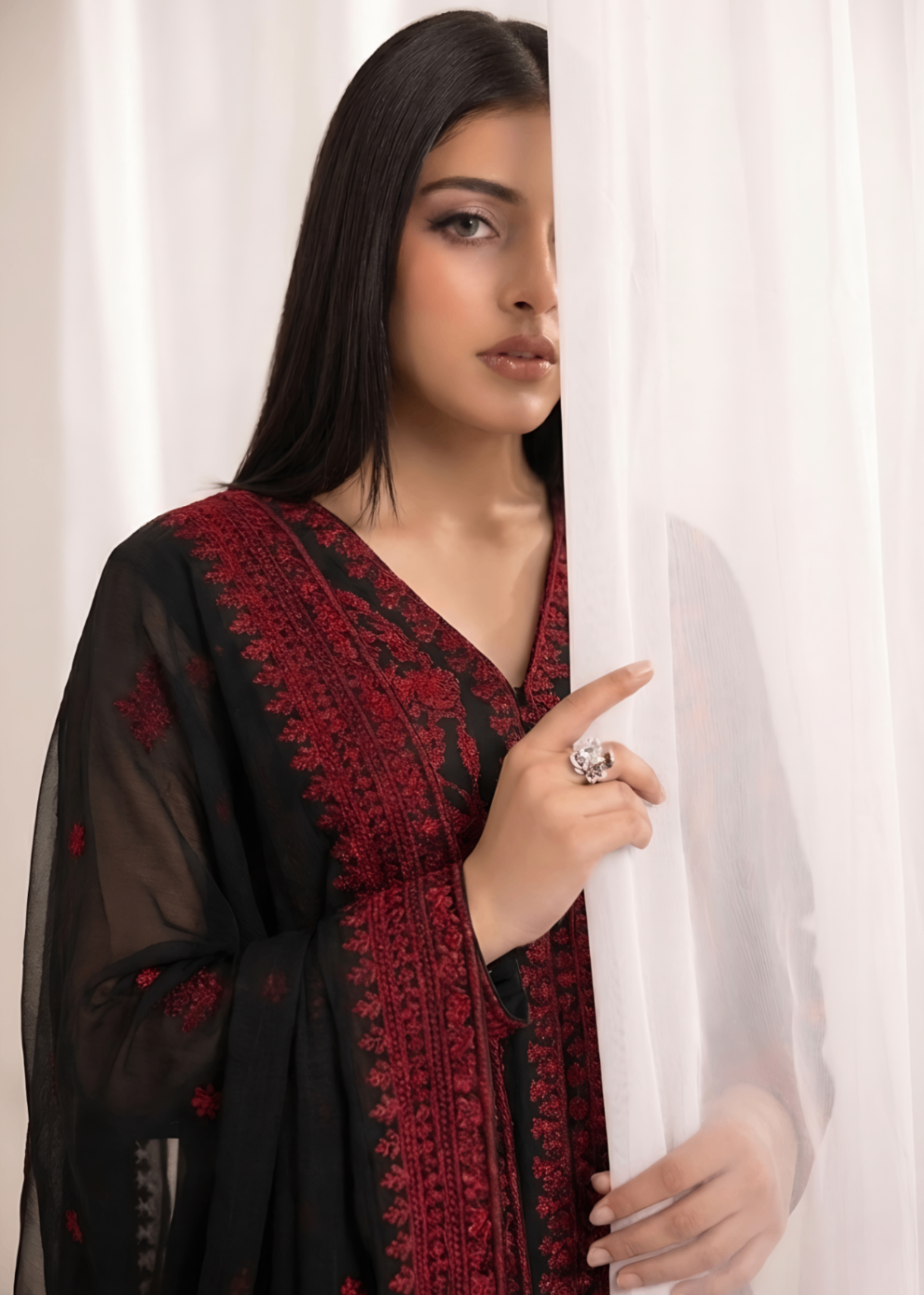 Embroidered Black Crinkle Chiffon Designer Suit Online in UK USA Canada