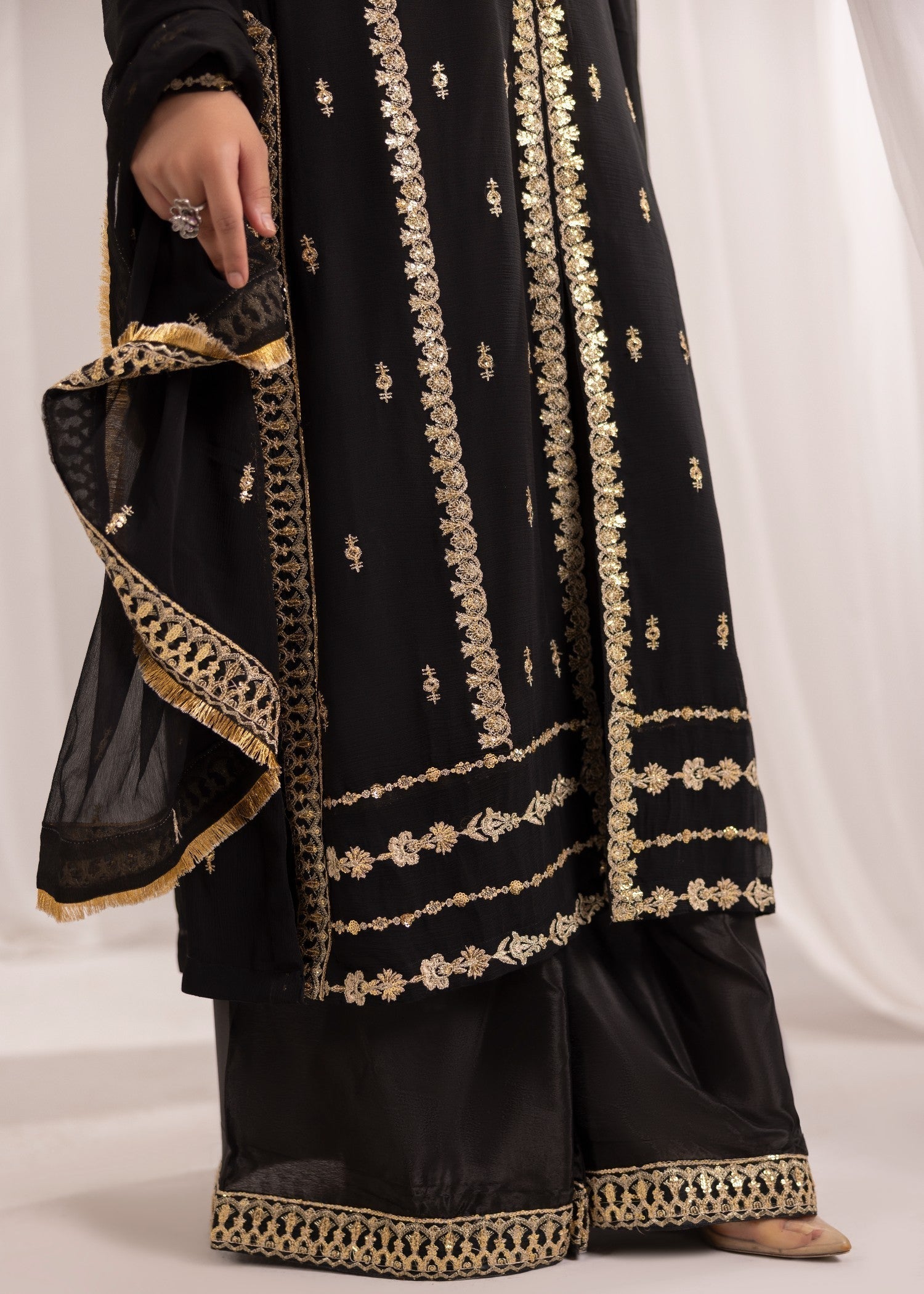 Embroidered Black Crinkle Chiffon Ladies Suit Online in UK USA Canada