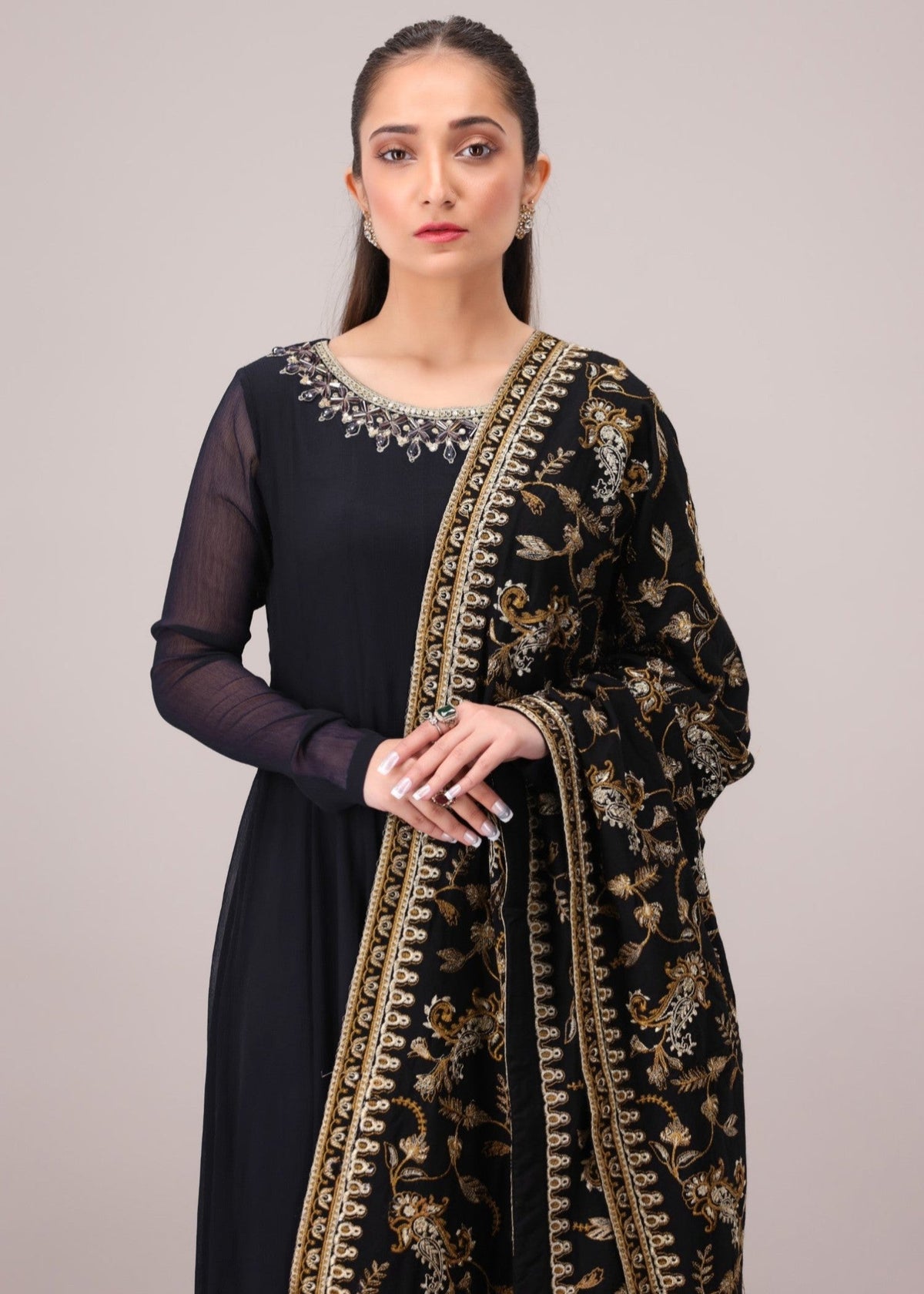 Embroidered Black Dhanak Shawl Online in Dubai DXB UAE Abudhabi Meena Bazaar