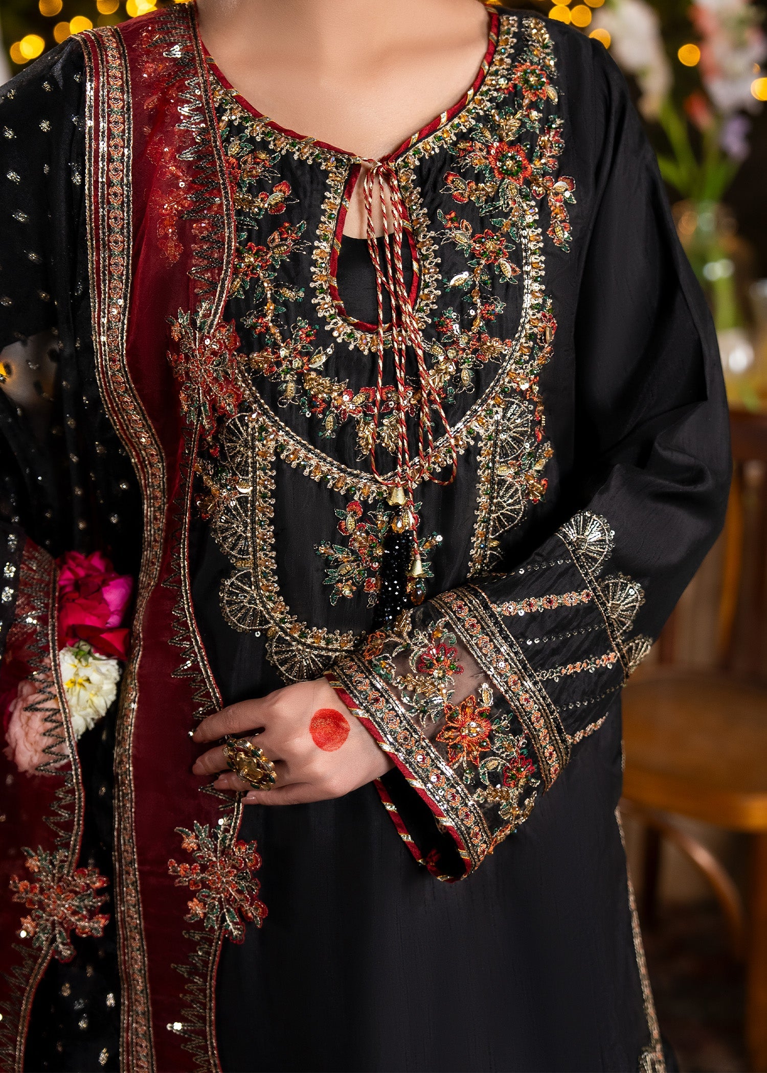 Embroidered Black Farshi Shalwar Suit Online in Dubai UAE Abudhabi Ajman Sharjah