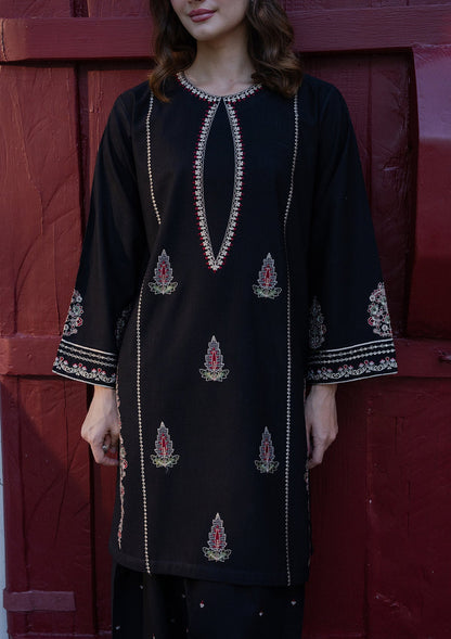 Embroidered Black Khaddar 2 Piece Kurta Set Online in Sri Lanka India Australia