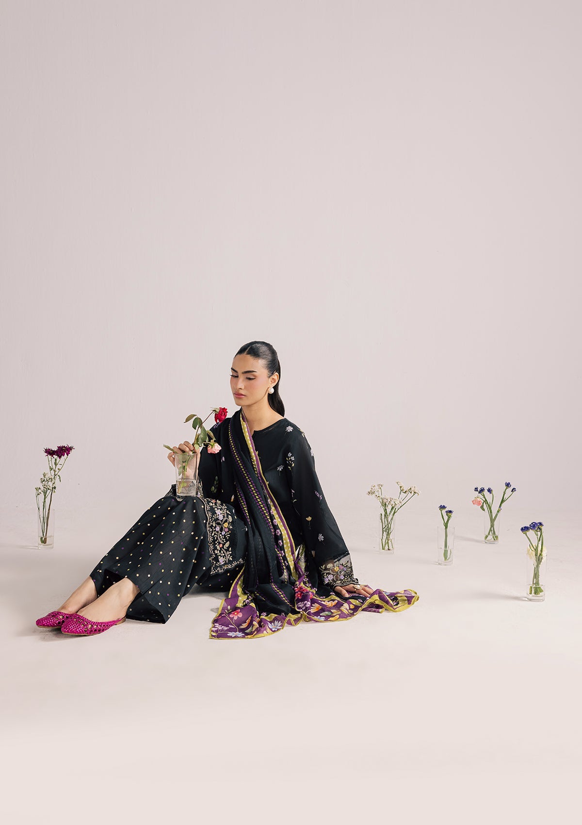 Embroidered Black Lawn 3 Piece Suit Online in Sri Lanka India Australia