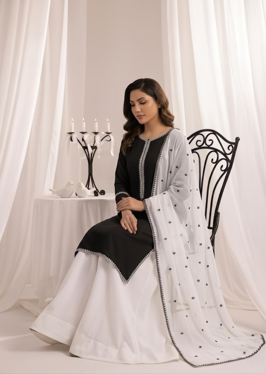 Embroidered Black Lawn Cotton Festive Wear Suit Online in Dubai DXB UAE Abudhabi Meena Bazaar