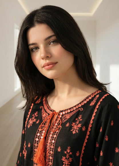 Embroidered Black Lawn Cotton Kurta Set Online in Dubai DXB UAE Abudhabi Meena Bazaar