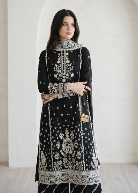 Embroidered Black Lawn Cotton Salwar Suit Online in Dubai DXB UAE Abudhabi Meena Bazaar