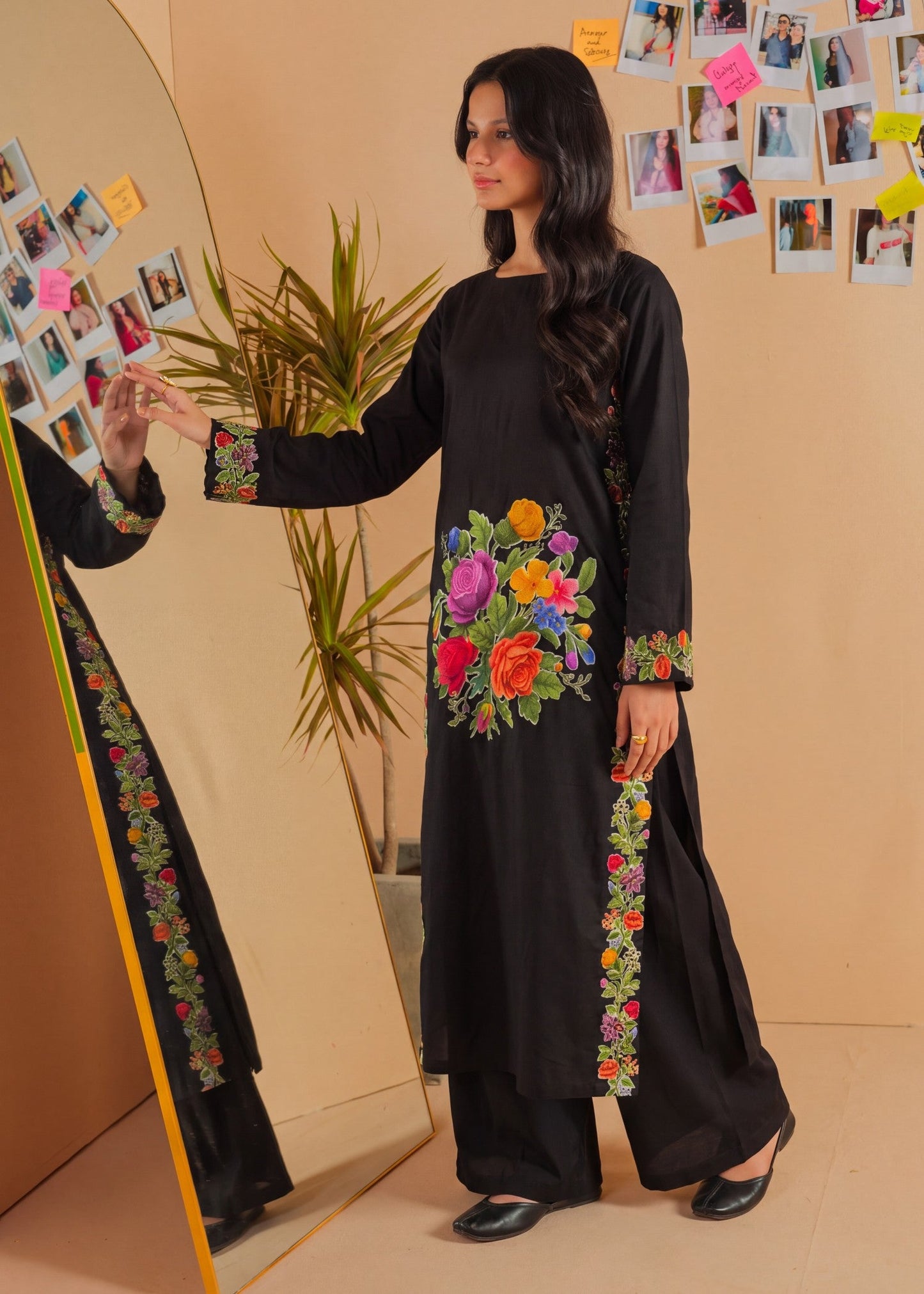 Embroidered Black Lawn Dress Material Online in Dubai DXB UAE Abudhabi Meena Bazaar