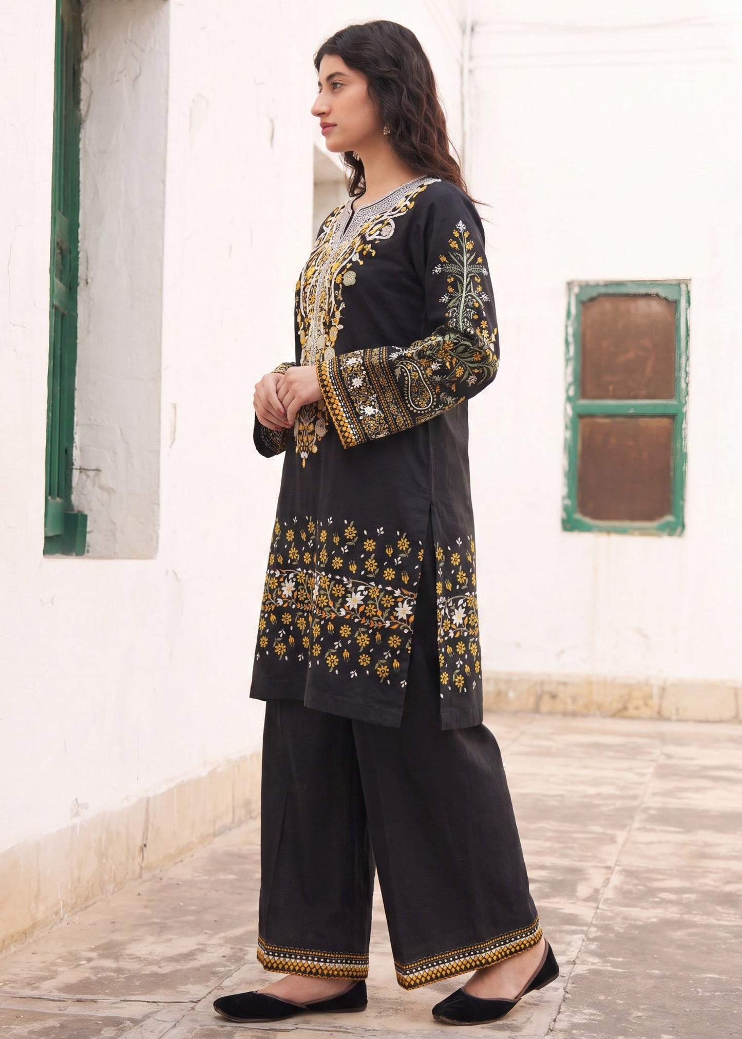 Embroidered Black Lawn Dress Material Online in Dubai DXB UAE Abudhabi Meena Bazaar