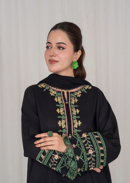 Embroidered Black Lawn Kurta Farshi Shalwar Online in Dubai DXB UAE Abudhabi Meena Bazaar