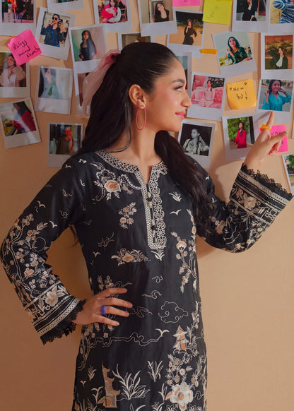 Embroidered Black Lawn Kurta Set Online in Dubai DXB UAE Abudhabi Meena Bazaar