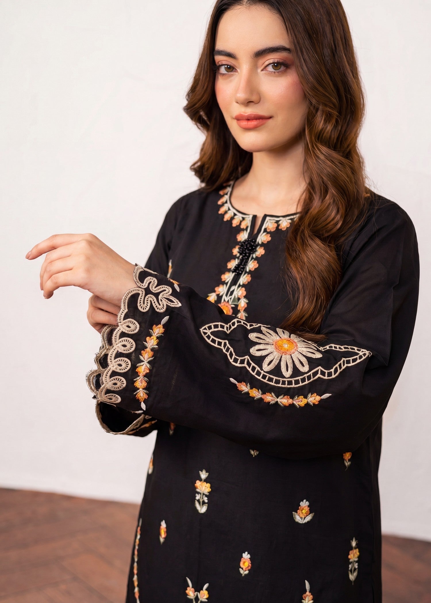 Embroidered Black Lawn Kurta Suit Online in Dubai DXB UAE Abudhabi Meena Bazaar