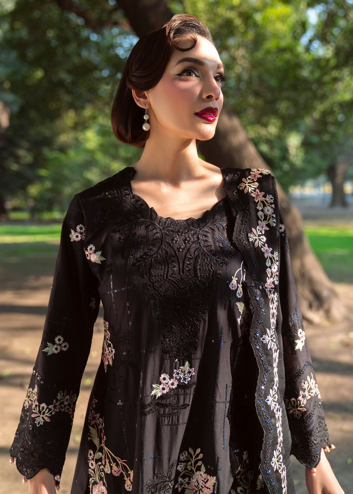 Embroidered Black Lawn Ladies Suit Online in Sri Lanka India Australia