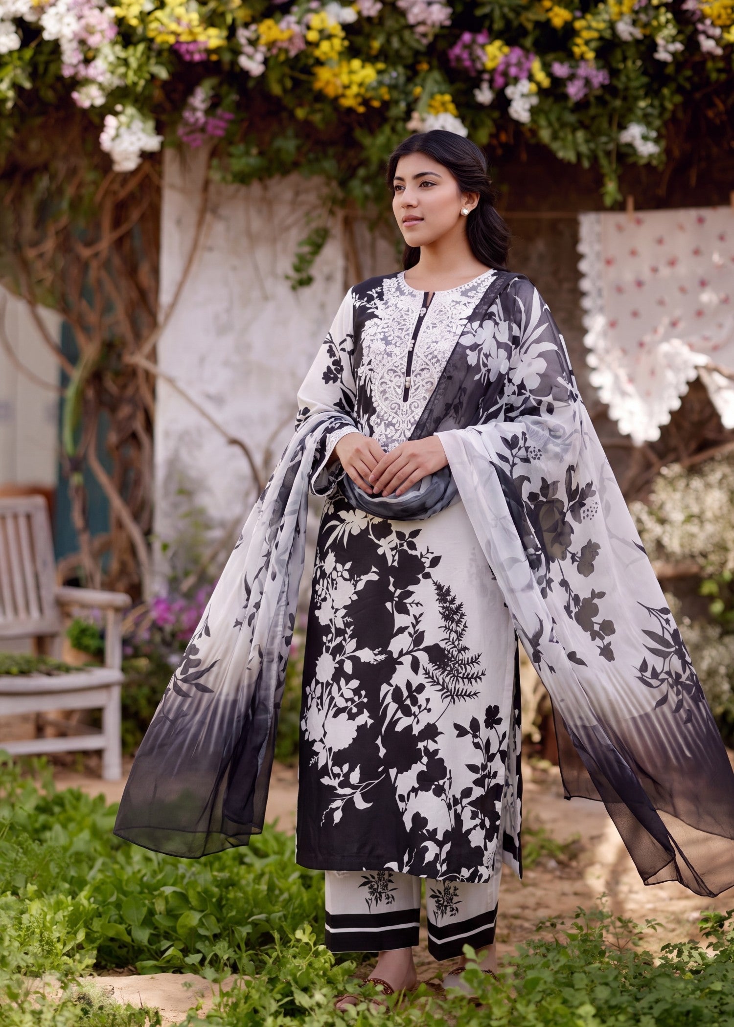 Embroidered Black Lawn Salwar Kameez Online in Dubai DXB UAE Abudhabi Meena Bazaar