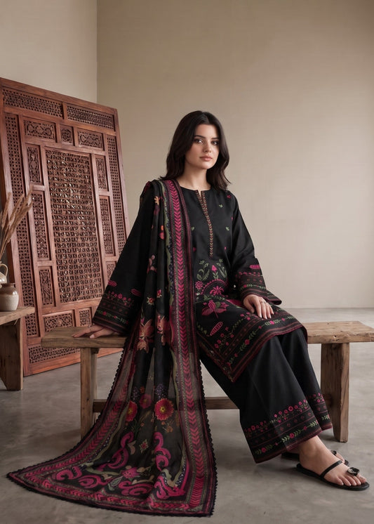 Embroidered Black Lawn Salwar Suit Online in Dubai DXB UAE Abudhabi Meena Bazaar