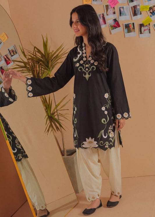 Embroidered Black Lawn Salwar Suit Online in Dubai DXB UAE Abudhabi Meena Bazaar