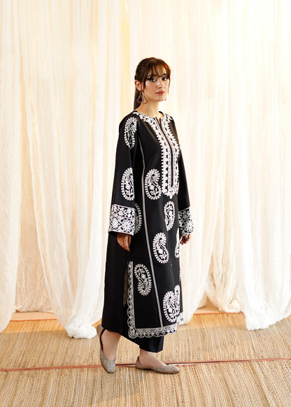 Embroidered Black Lawn Straight Kurta Set Online in Sri Lanka India Australia