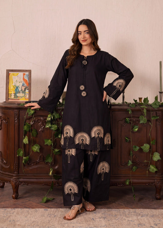 Embroidered Black Lawn Suit Online in Dubai DXB UAE Abudhabi Meena Bazaar