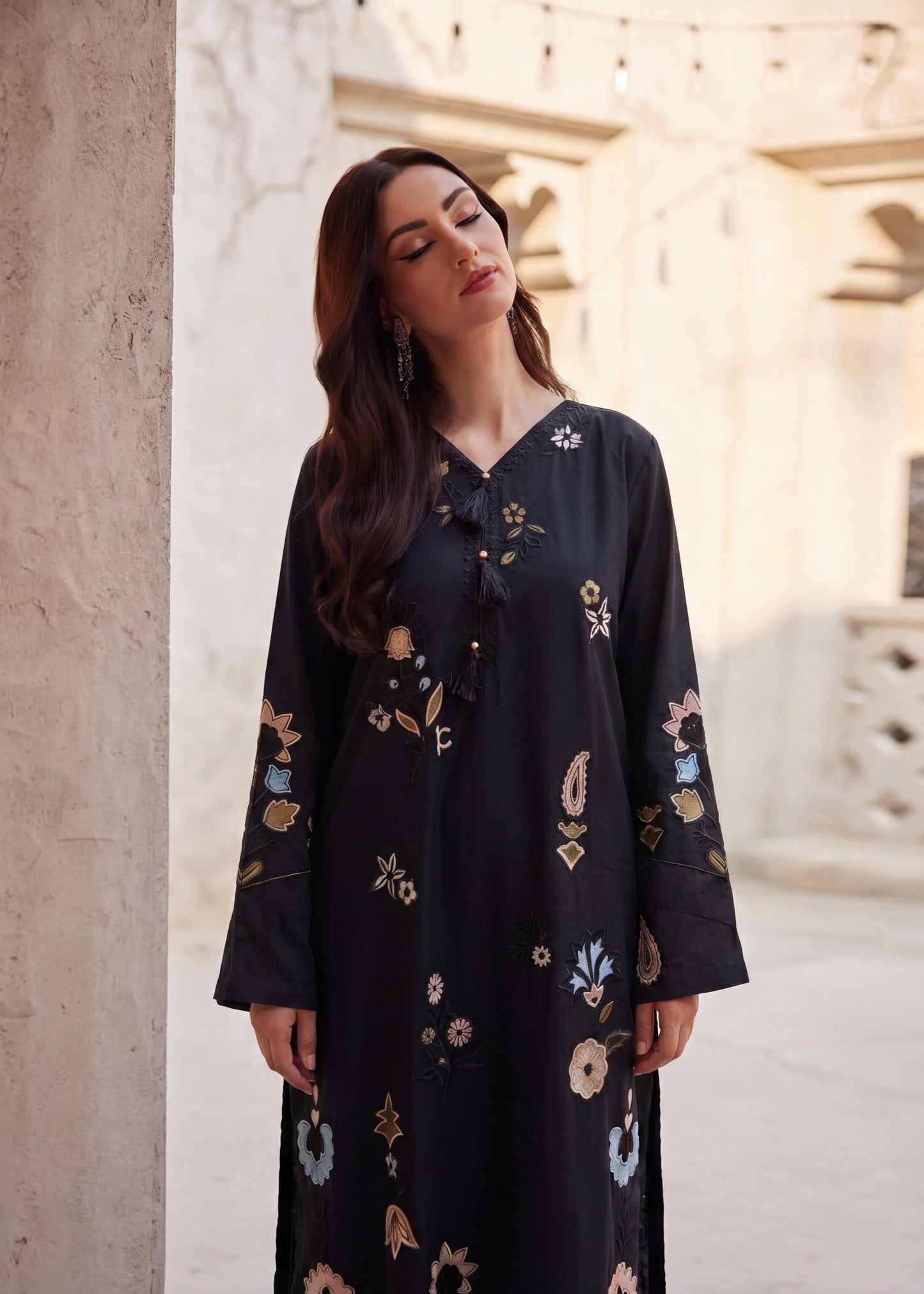 Embroidered Black Lawn Summer Suit Online in Dubai UAE Abudhabi Ajman Sharjah