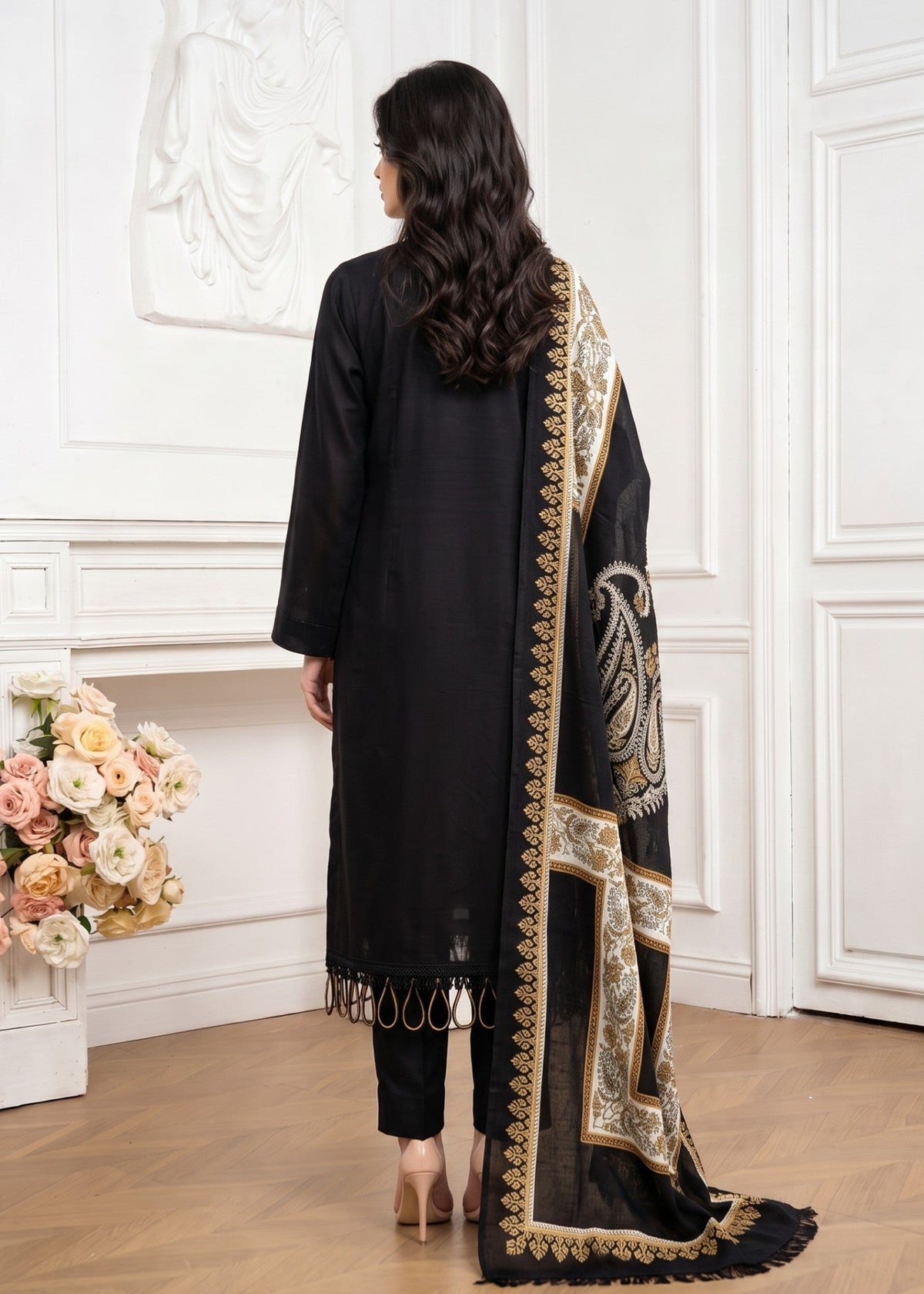 Embroidered Black Linen Kurta Set Online in Dubai DXB UAE Abudhabi Meena Bazaar