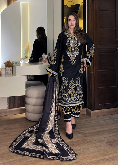 Embroidered Black Linen Ready to Wear Suit Online in Dubai DXB UAE Abudhabi Meena Bazaar