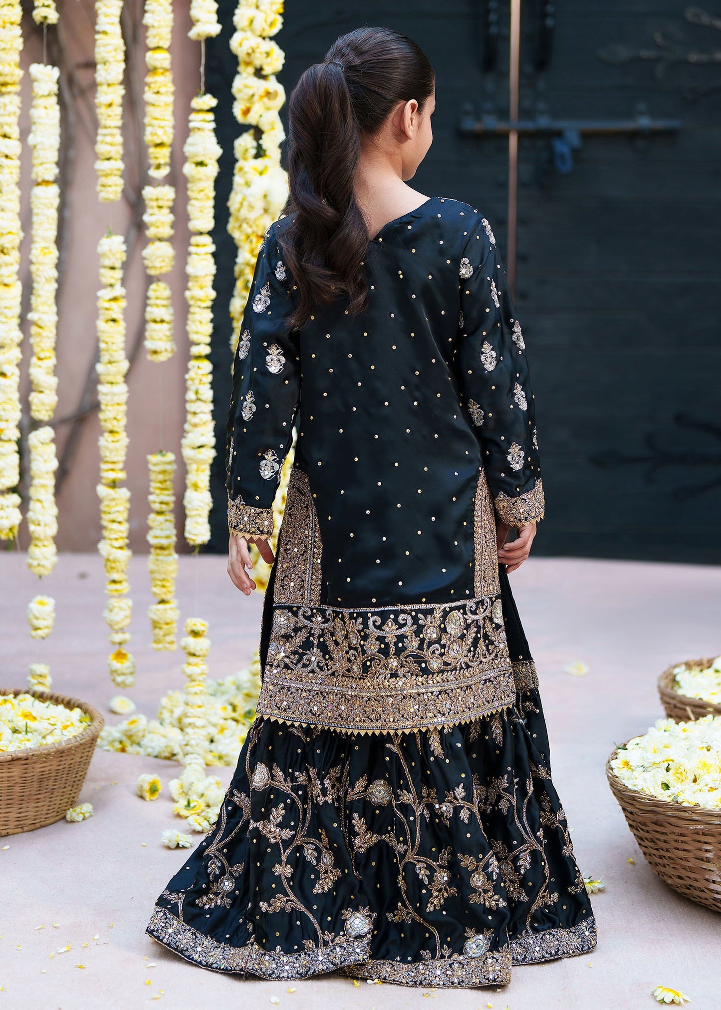 Embroidered Black Organza Dupatta Lehenga Set Online in UK USA Canada