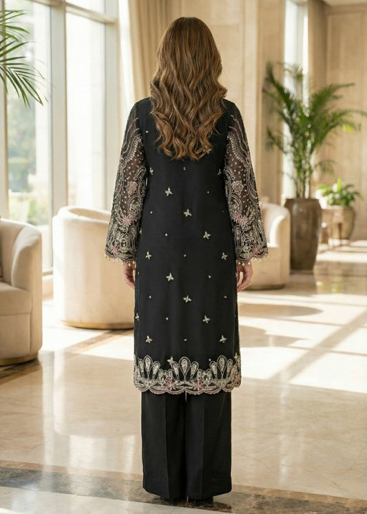 Embroidered Black Organza Pakistani Suit Online in Dubai DXB UAE Abudhabi Meena Bazaar