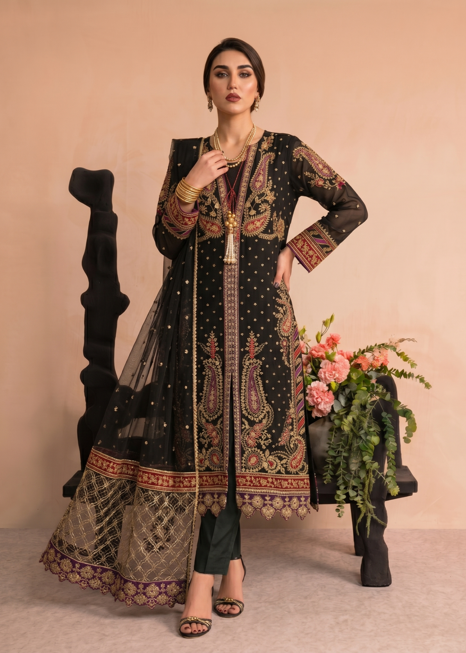 Embroidered Black Organza Pakistani Suit Online in Dubai UAE Abudhabi Ajman Sharjah