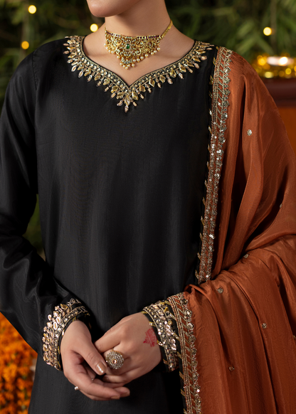 Embroidered Black Raw Silk Farshi Shalwar Kameez Online in KSA Riyadh Saudi Arabia Oman Bahrain Qatar