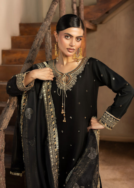 Embroidered Black Raw Silk Pakistani Suit Online in Dubai DXB UAE Abudhabi Meena Bazaar