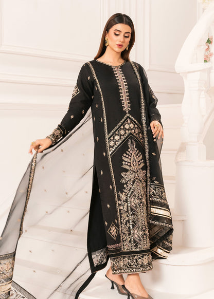 Embroidered Black Raw Silk Three Piece Suit Online in Sri Lanka India Australia
