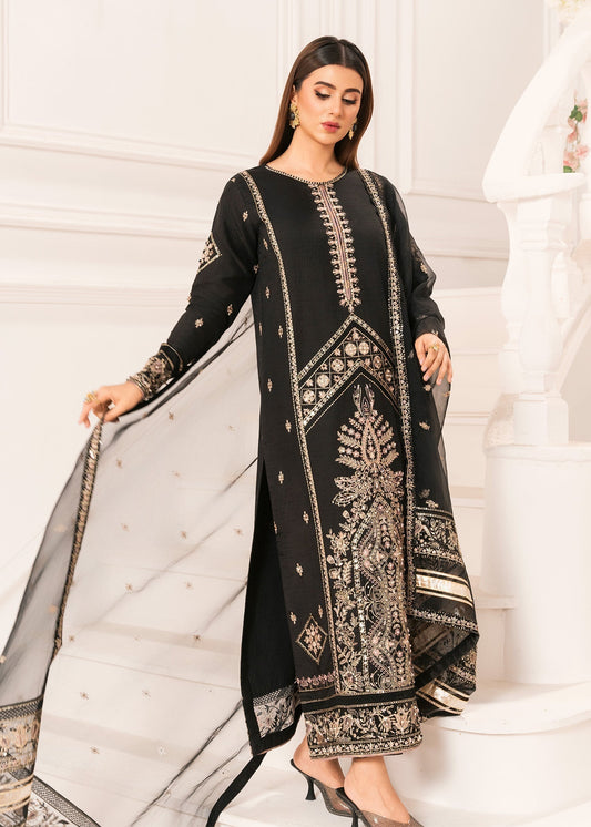 Embroidered Black Raw Silk Three Piece Suit Online in Sri Lanka India Australia