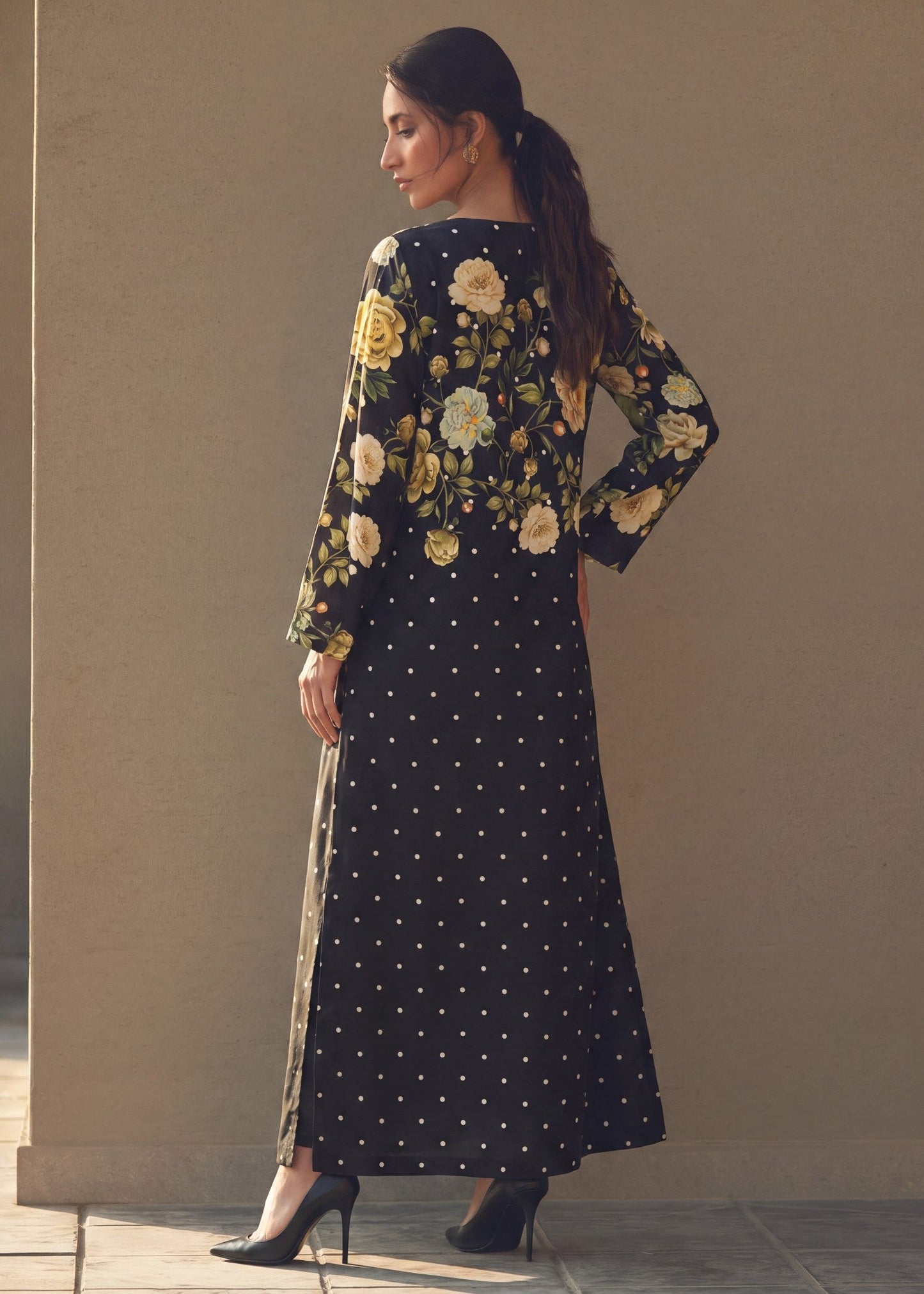 Embroidered Black Silk Kaftan for Women Online in KSA Riyadh Saudi Arabia Oman Bahrain Qatar