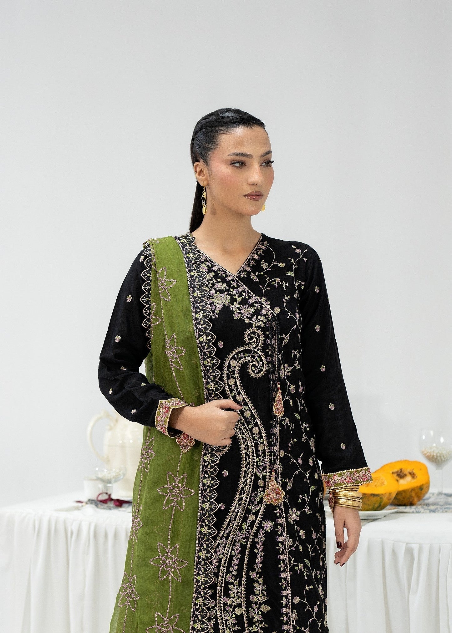 Embroidered Black Silk Pakistani Suit Online in Dubai DXB UAE Abudhabi Meena Bazaar